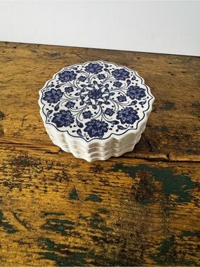 Blue and White Floral Ceramic Coasters - Set of 4